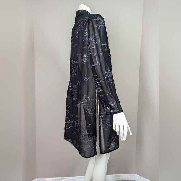 Vintage Steilmann Sheer Black Shirt Dress – Glitter Script Print – Y2K Goth Roma - Picture 9 of 11